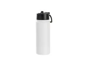 Laserable Blanks 18oz/550ml Powder Coated SS Flask w/ Wide Mouth Straw Lid &amp; Rotating Handle(White)