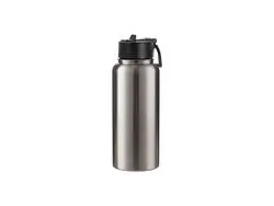 Laserable Blanks 32oz/950ml SS Flask w/ Wide Mouth Straw Lid &amp; Rotating Handle((Silver)