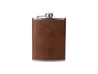 8oz Stainless Steel Flask with PU Cover(Dark Brown)